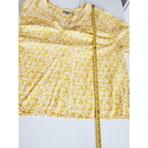 Style & Co Womens 2X Yellow White Floral Rayon Boho Blouse Peasant Top - Picture 7 of 10